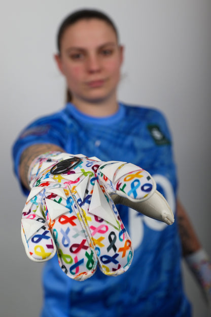 SCK White Culling Cancer Charity Hybrid Flat Believe Goalkeeper Gloves