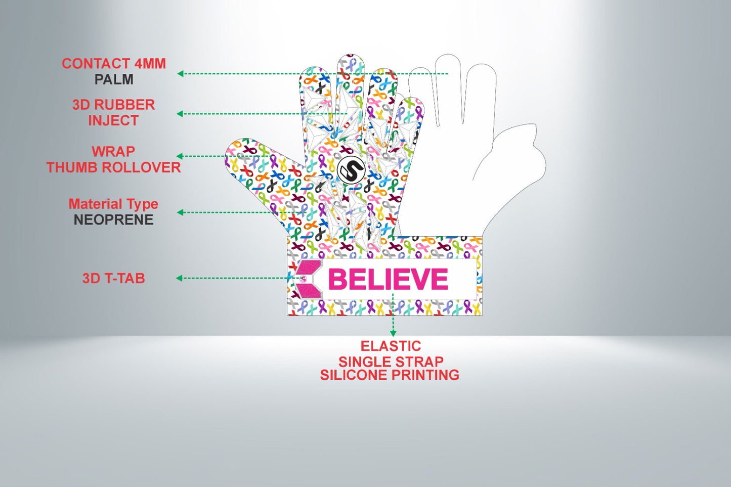 SCK White Culling Cancer Charity Hybrid Flat Believe Goalkeeper Gloves