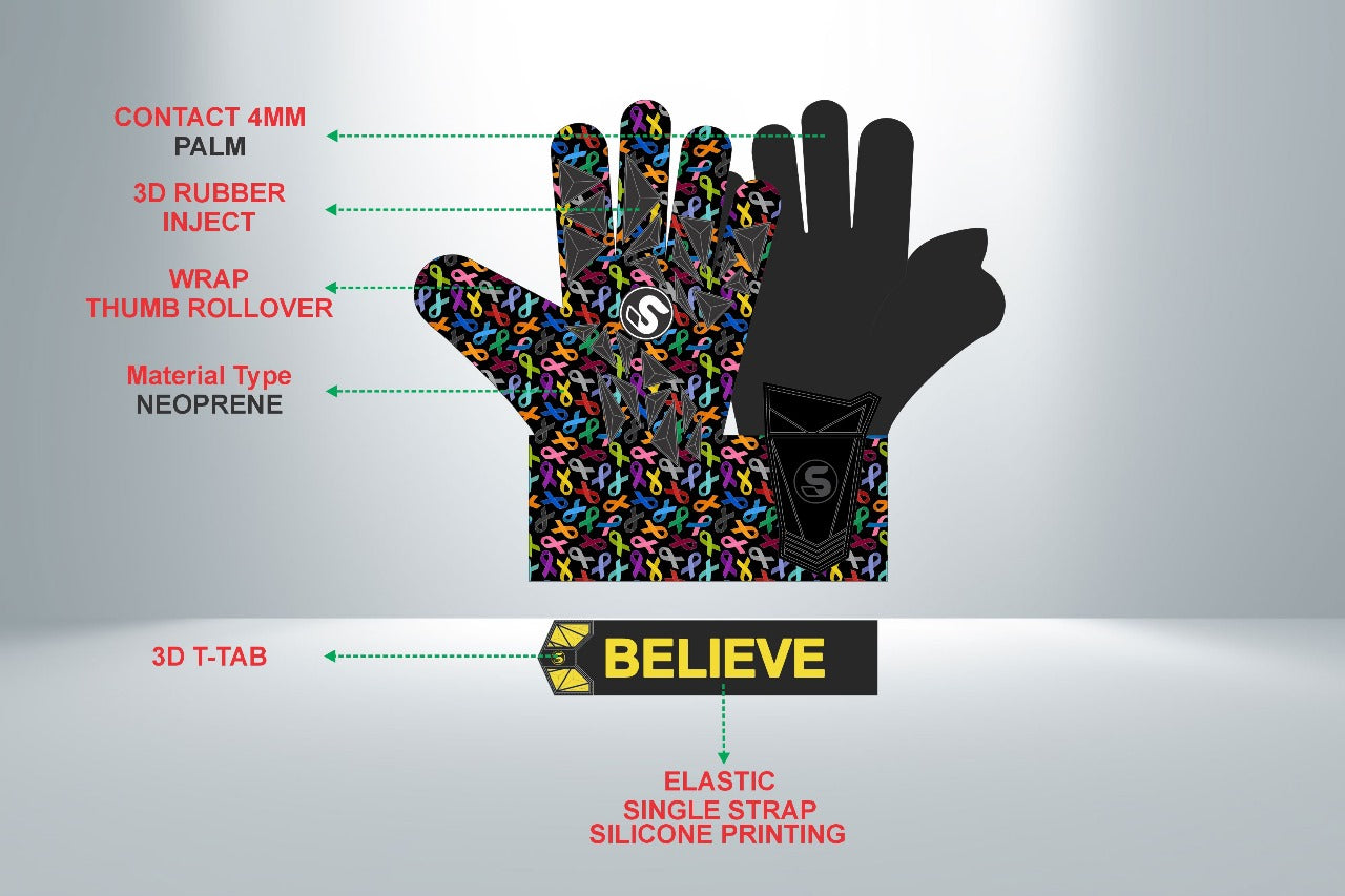SCK Black Culling Cancer Charity Hybrid Flat Believe Goalkeeper Gloves