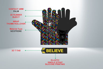 SCK Black Culling Cancer Charity Hybrid Flat Believe Goalkeeper Gloves